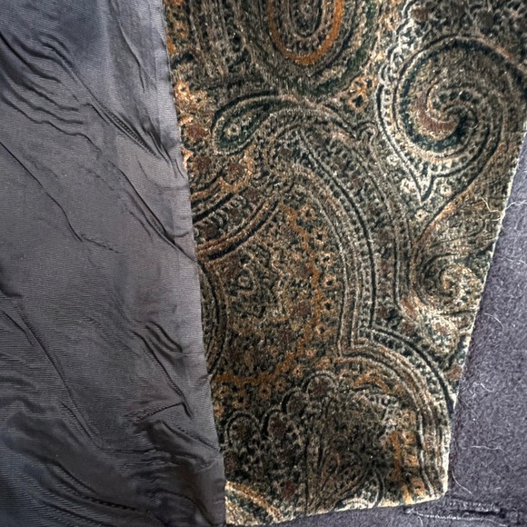 Vintage Maggie Lawrence W's Black w/ Brown Paisley Velvet Collar Long Wool Coat - Picture 12 of 12